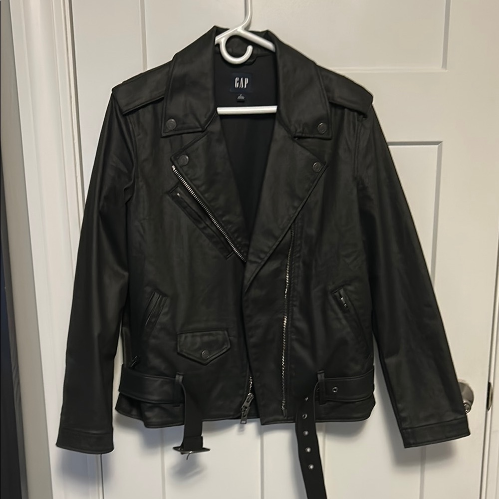 GAP Studio by Zac Posen Black Coated Denim Biker Jacket NWT